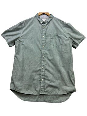 Quiksilver Men's Modern Fit Button Down Shirt Short Sleeve Size XL Green Pocket